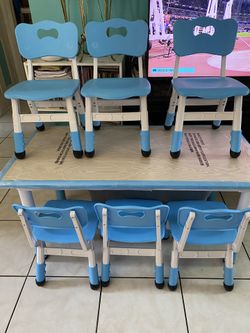 Kids Adjustable Wooden Table W/6 Chairs