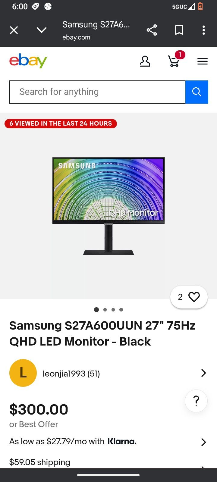 PC Gaming Monitor Hdmi Samsung 27" 75Hz QHD - Black