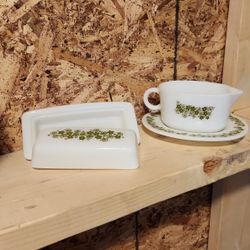 Vintage Pryex Gravy Boat Set and Butter Dish