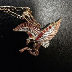 Italian Tri-color Gold Filled Eagle w/ Serpent Pendant; w/ 2.5MM 24in Italian Gold Filled Figaro Chain