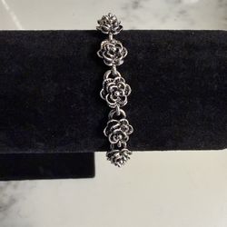 New Stylish 925 Silver Vintage Bracelet with European-Inspired Rose Design