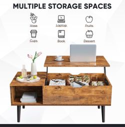 Brand New Lift Top Coffee Table with Hidden Storage & Shelves