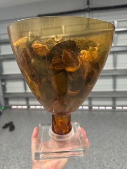 Amber Glass Pedestal Vase with Square Base