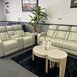 2PC Leather Sofa & Loveseat w/ LED Lights And Wireless Charging 