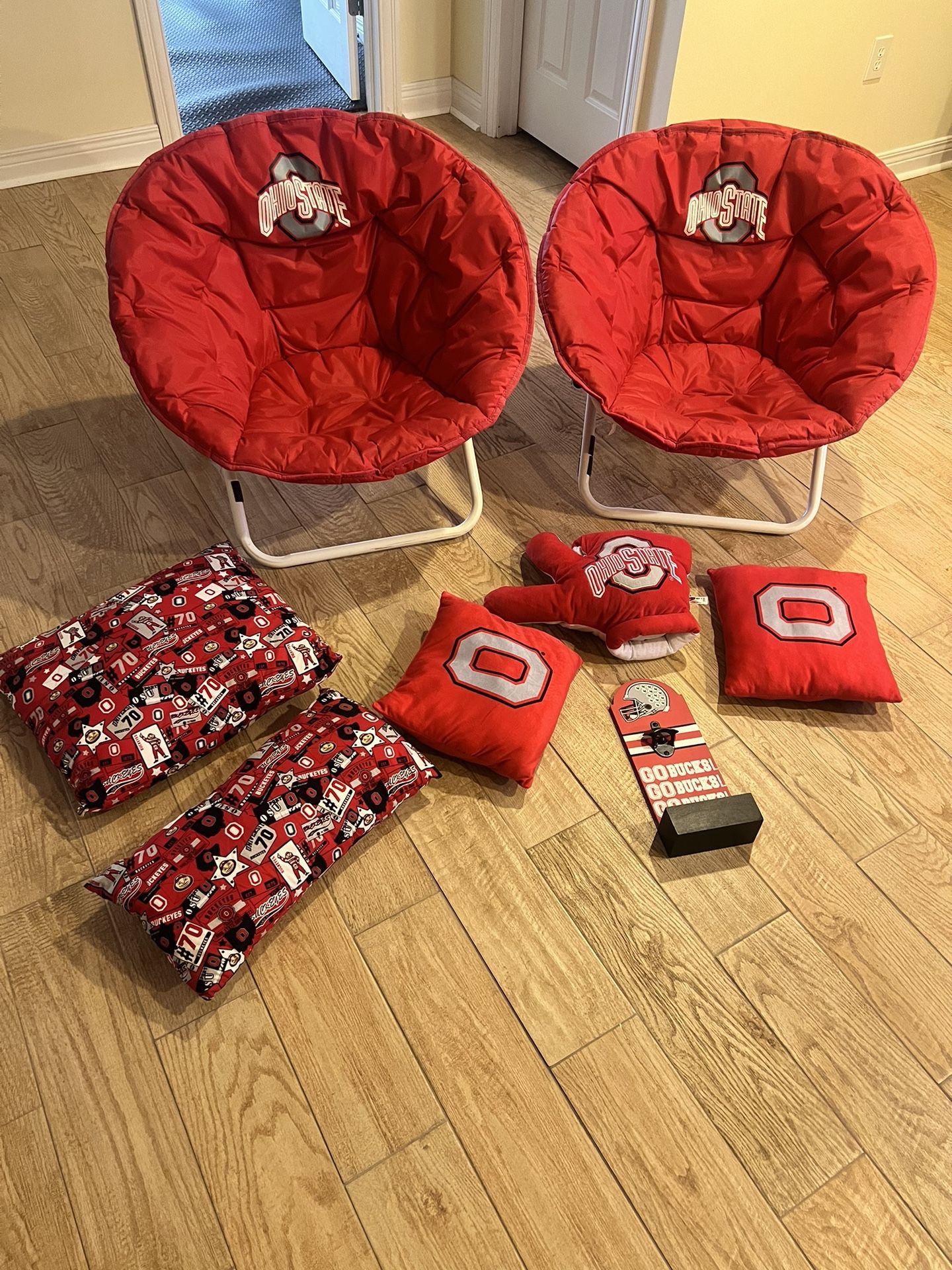 Ohio State Chairs, Pillows And Can Opener