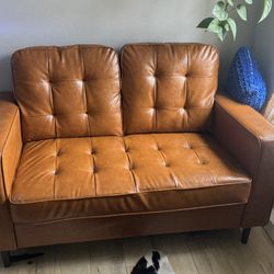 Loveseat Sofa Brown Leather 