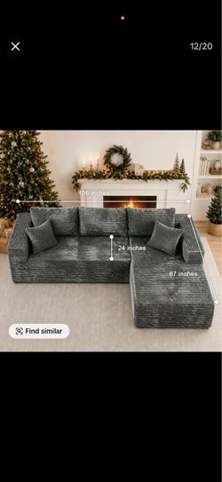 Gray Corduroy L-Shaped Sectional Sofa