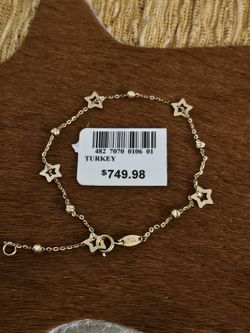 14k Solid Gold Star Bracelet Turkey Made- Gold 