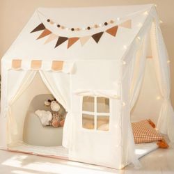 Owzee Kids Tent Indoor with Star Lights, Flags, Pompoms