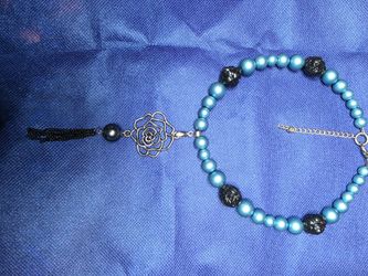 Beaded Bracelet with Rose Charm and Tassel
