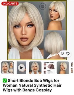 Checkmark short blonde wig for women natural synthetic hair wig with fans