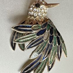 Gorgeous D'Orlan Bird Rhinestone Brooch Enameled Vintage 2.10”