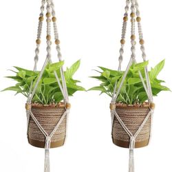 Macrame Plant Hangers with Ceiling Hook, Indoor Outdoor Hanging Plant Holder Without Pot - Pack of 2