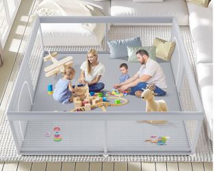 TODALE Extra Large Playpen for Babies and Toddlers 79”×70”- Tear-Resistant, Grey