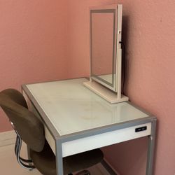 Desk, Office Chair and LED Mirror