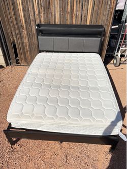 Costway Full Size Bed Frame w/ Charging Station Metal Platform Bed w/Upholstered Headboard