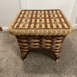 Multi-colored woven rattan / bamboo side table/ottoman in Excellent Condition 
