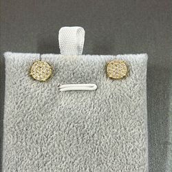 10K Yellow Gold Round Earrings With Cubic Zirconia Stones 2.0 Grams