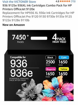 e 936XL Ink Cartridges Combo Pack for HP Printers OfficeJet 9120e Replacement for HP936 XL 936e Ink Cartridges for HP Printers OfficeJet Pro 9