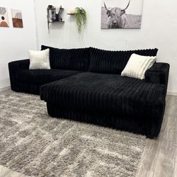Black Corduroy Sectional Couch - Free Delivery 