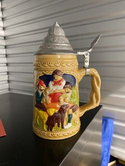 German Beer Stein with Lid  7"