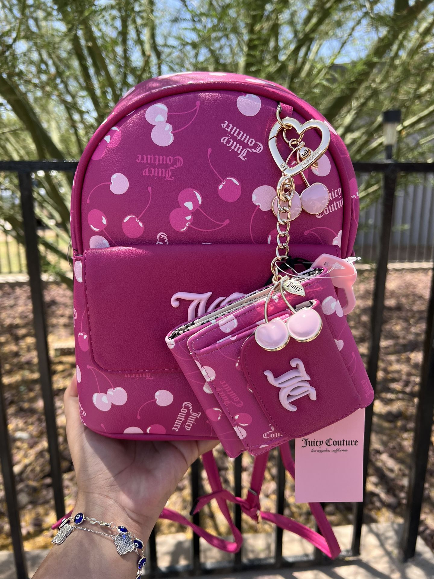 Juicy Couture Pink Cherry backpack with matching wallet
