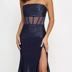 strapless corset navy blue dress
