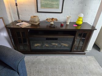 Dark Wood TV Stand with Electric Fireplace