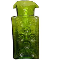 Vintage Blenko Olive Green 9.5 In Pinwheel Joel Myers Decanter Water Bottle