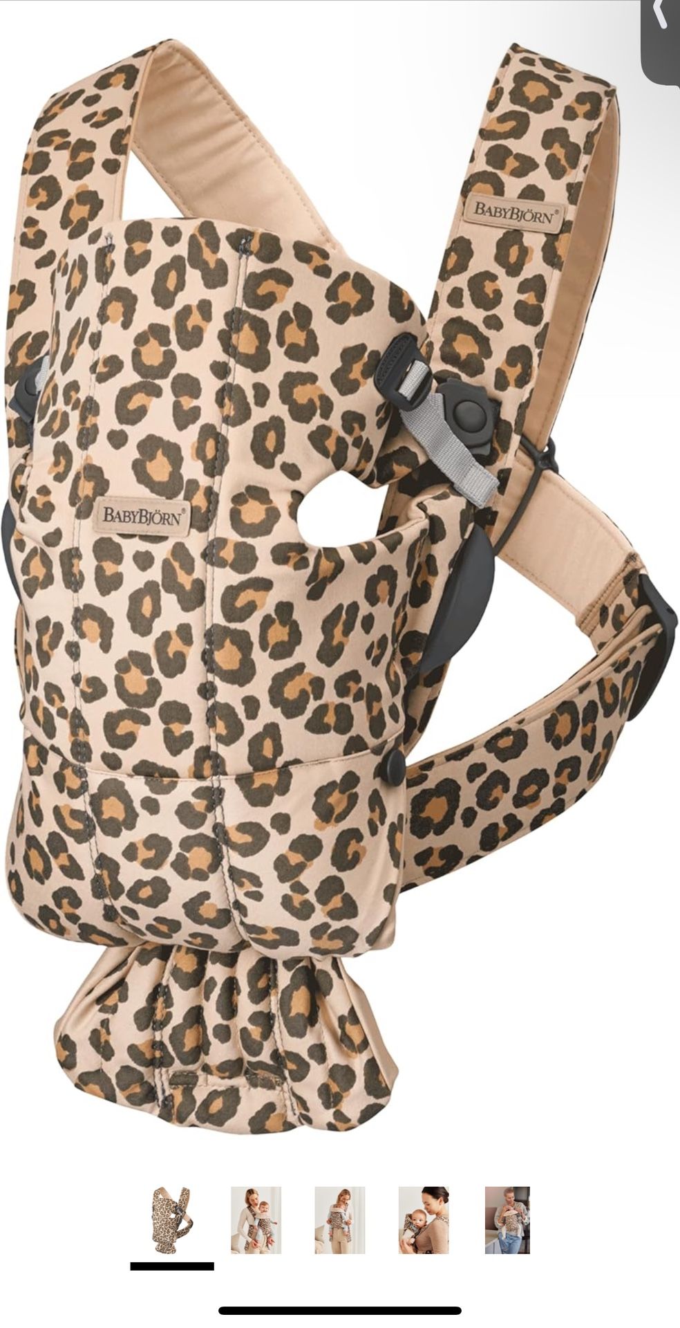 BabyBjörn Baby Carrier Mini, Cotton, Beige/Leopard | Newborn Carrier (7-25 lbs), Ergonomic, Easy-to-Use
