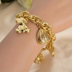 Gold Plated Chunky Teddy Charm Bracelet