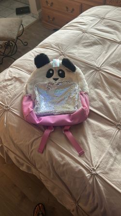 Girls Backpack Flip Sequin Furry Panda...