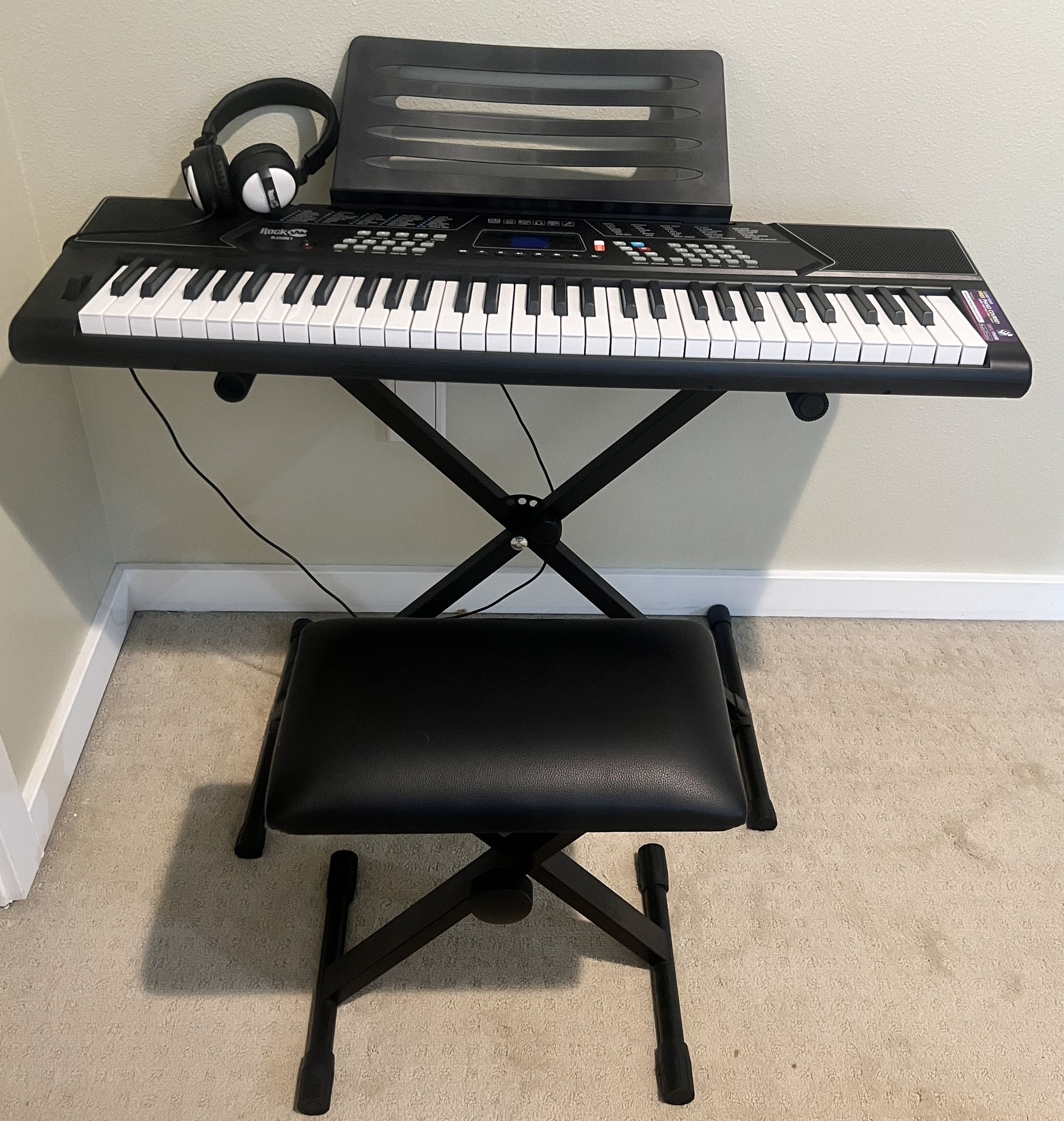 RockJam 61 Key Keyboard Piano  With  Piano Bench And Headphone.