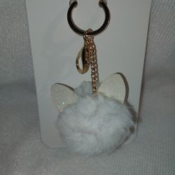 White Faux Fur Cat Ears Key Chain Attachment 
