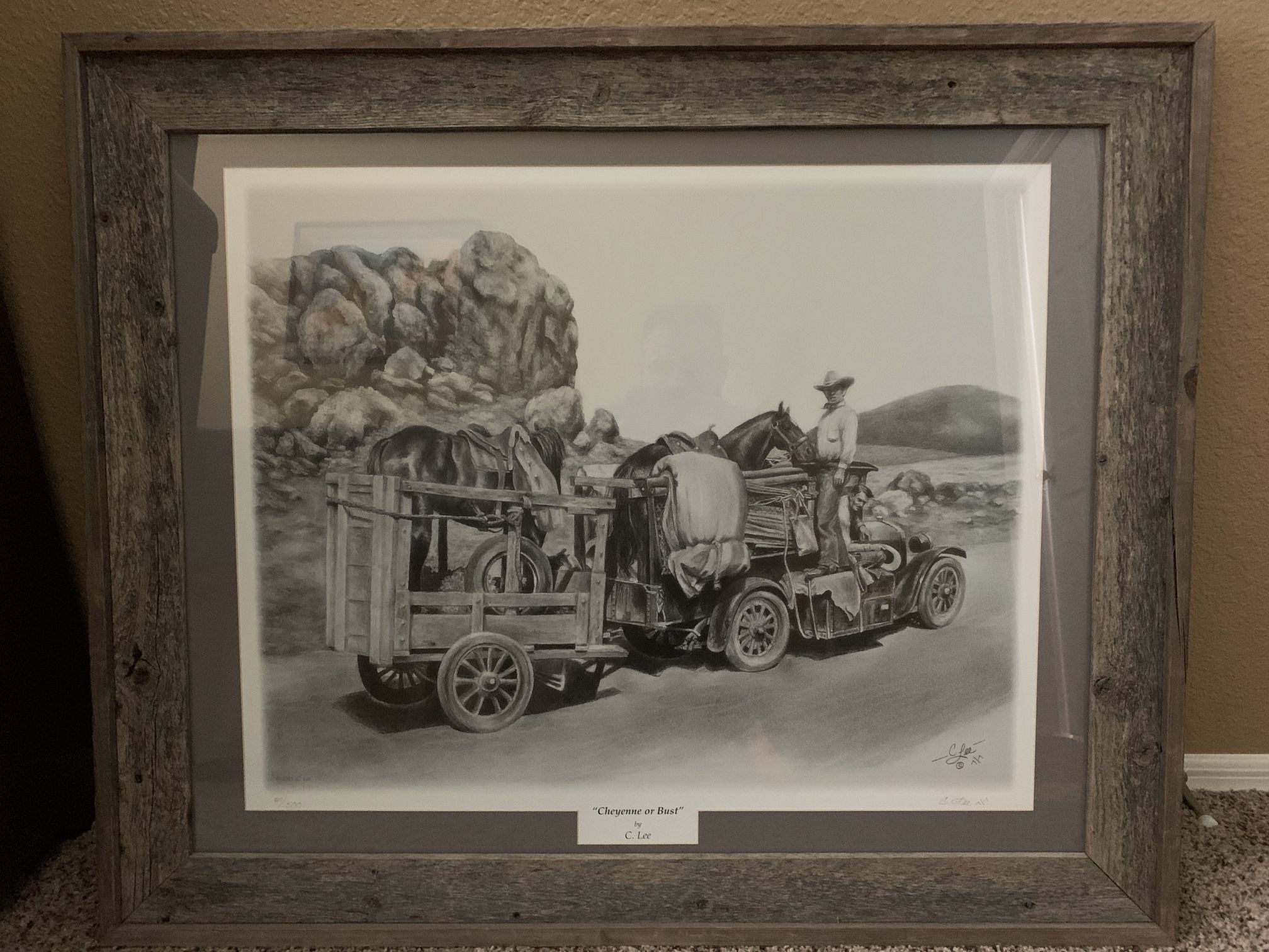 Original Pencil Drawing Of First Horse Trailer