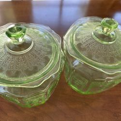 Vintage Green Depression Glass Jar Container