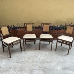 Set 4 Vintage Stakmore Wooden Cane Back Folding Chairs 