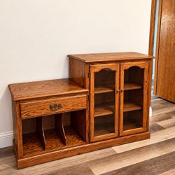 Oak Wood Entertainment Center with Glass Doors
