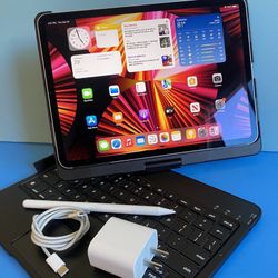 256GB Apple IPad Pro 11” 3rd Generation (2021 model / M1 chip ) WiFi + cellular (5G / AT&T, T-Mobile, Verizon etc) with pen, keyboard & Accessories