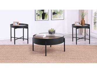 Ozella Sandy Black 3-piece Round Coffee and End Table Set