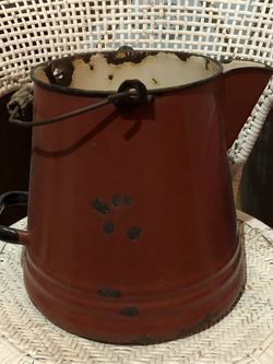 Large Red Enamel Coated Metal Campfire Coffee Pot with Handle