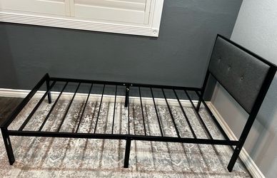 Twin Metal Bed Frame with Upholstered Headboard