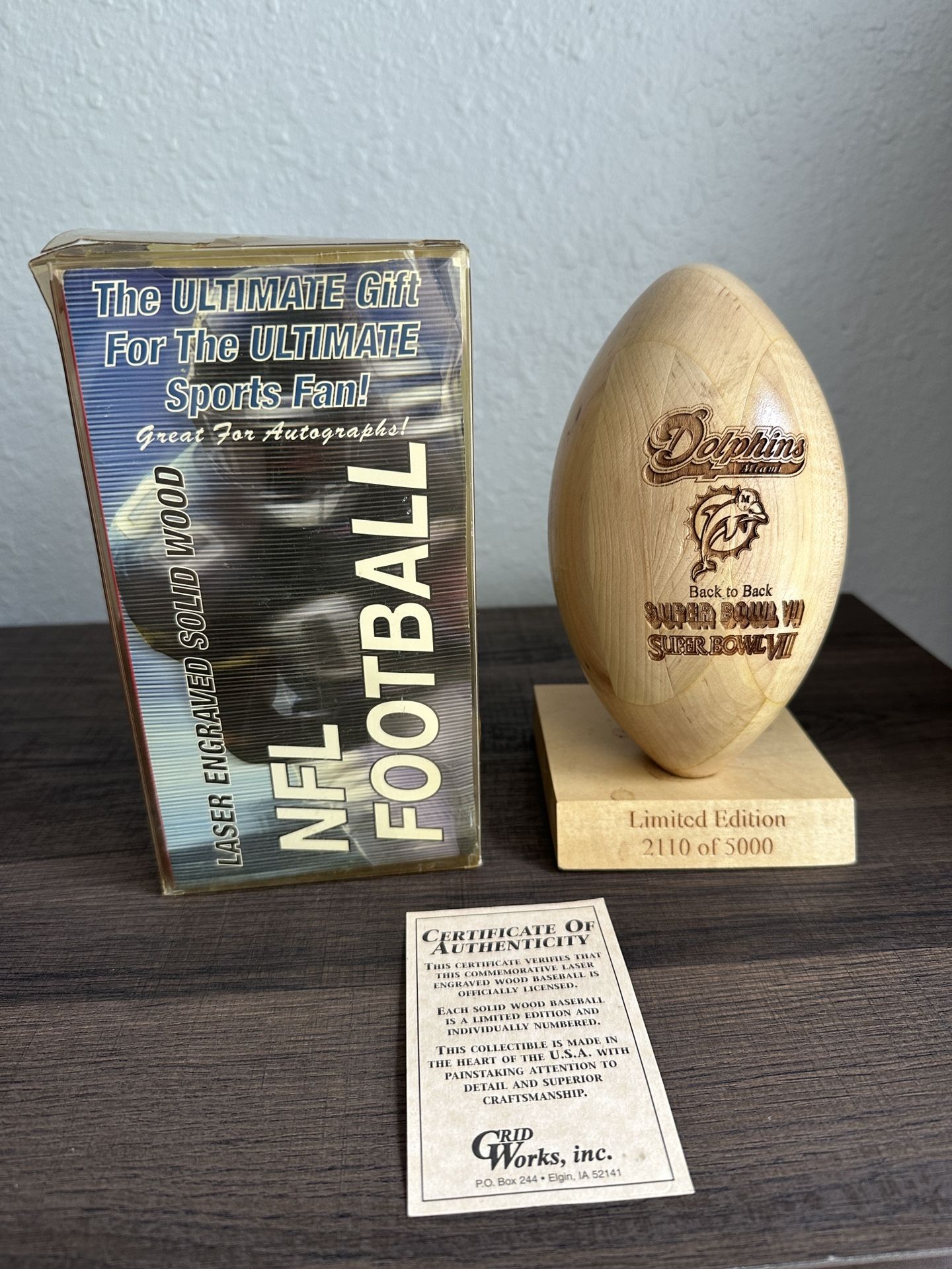 Limited Edition: Miami Dolphins Wooden Football