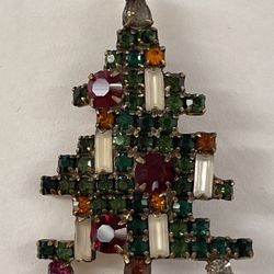 Vintage 1950s Weiss Rhinestone 5-Candle Christmas Tree Brooch Pin Signed