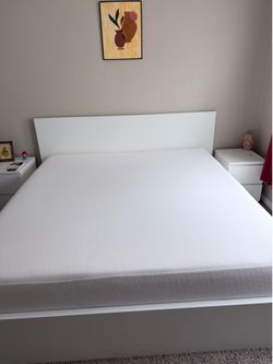 MALM High bed frame/ 4 storage boxes, white + King Size Memory form Mattress
