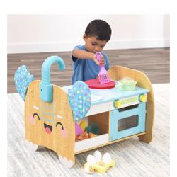 KidKraft Foody Friends Cooking Fun Elephant Wooden Toddler Kitchen Activity Center with 23 Accessories