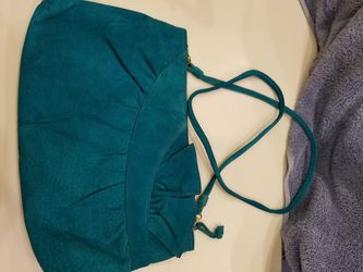Turquoise blue leather suede clutch purse
