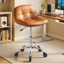 Rolling Stool Chair with Wheels, Height Adjustable Stool with Back Support, Office Drafting Chair with PU Leather Cushion for Home Office Kitchen Vani