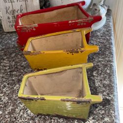 Set Wheelbarrow  Pot Ceramic /planteros De Cerámica 