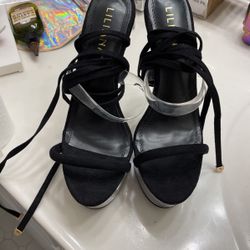 Black Platform  Tie Up Heels